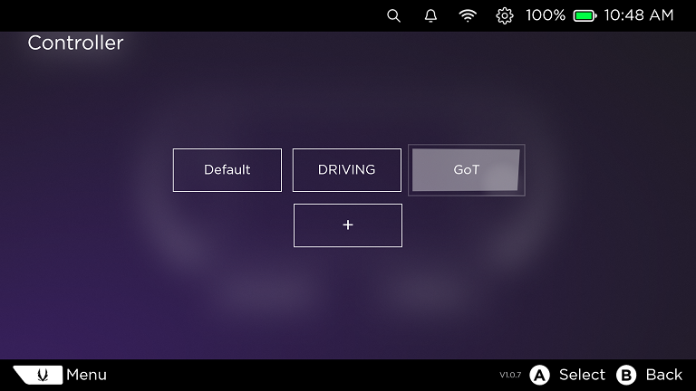  "Controller" tab of the settings menu